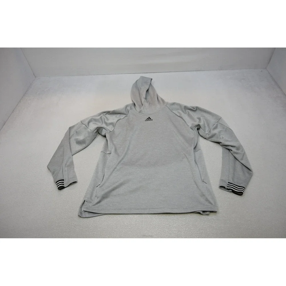 Adidas Hoodie Men Medium Grey Crossover Neck Athletic Activewear Excellent